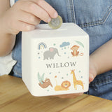 Personalised Safari Animals Ceramic Square Moneybox: 2 - Money Boxes By Gift Moments