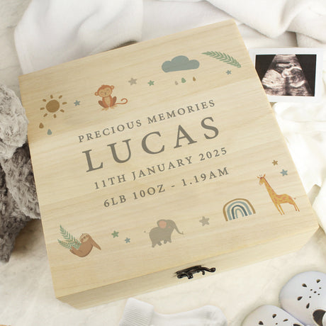 Personalised Safari Animals Wooden Keepsake Box: 1 - Keepsake Boxes By Gift Moments