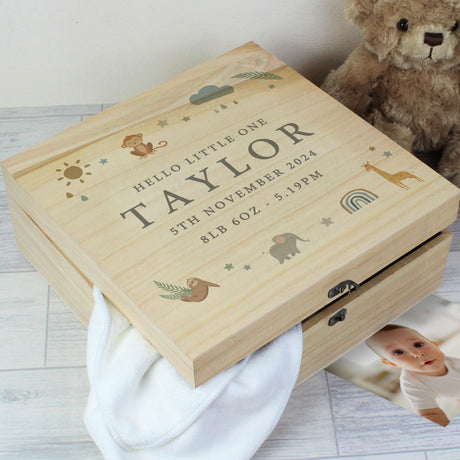 Personalised Safari Animals Wooden Keepsake Box: 4 - Keepsake Boxes By Gift Moments