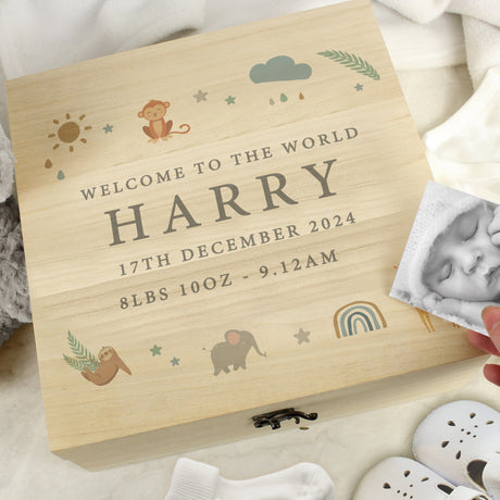 Personalised Safari Animals Wooden Keepsake Box: 2 - Keepsake Boxes By Gift Moments