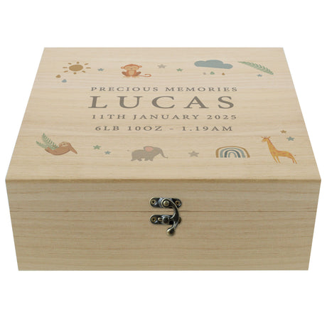 Personalised Safari Animals Wooden Keepsake Box: 5 - Keepsake Boxes By Gift Moments