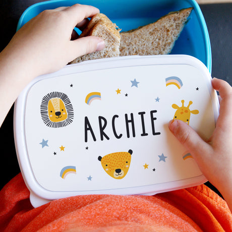 Personalised Blue Safari Animals Lunch Box: 1 - Lunch Boxes & Bags By Gift Moments