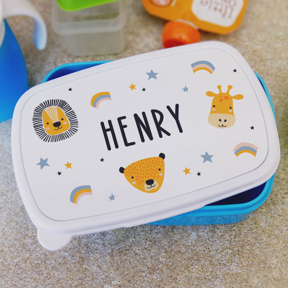 Personalised Blue Safari Animals Lunch Box: 5 - Lunch Boxes & Bags By Gift Moments