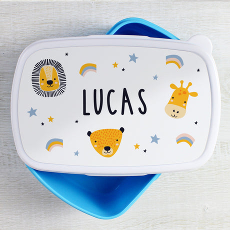 Personalised Blue Safari Animals Lunch Box: 4 - Lunch Boxes & Bags By Gift Moments