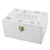 Personalised Safari Animals White Wooden Keepsake Box: 6 - Keepsake Boxes By Gift Moments