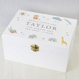 Personalised Safari Animals White Wooden Keepsake Box: 5 - Keepsake Boxes By Gift Moments