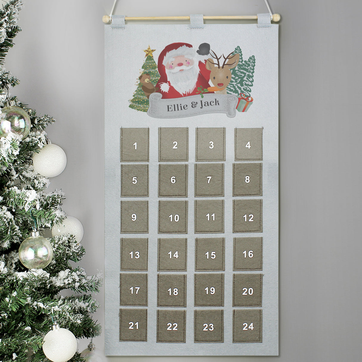 Personalised Silver Grey Santa Advent Calendar: 1 - Advent Calendars By Gift Moments