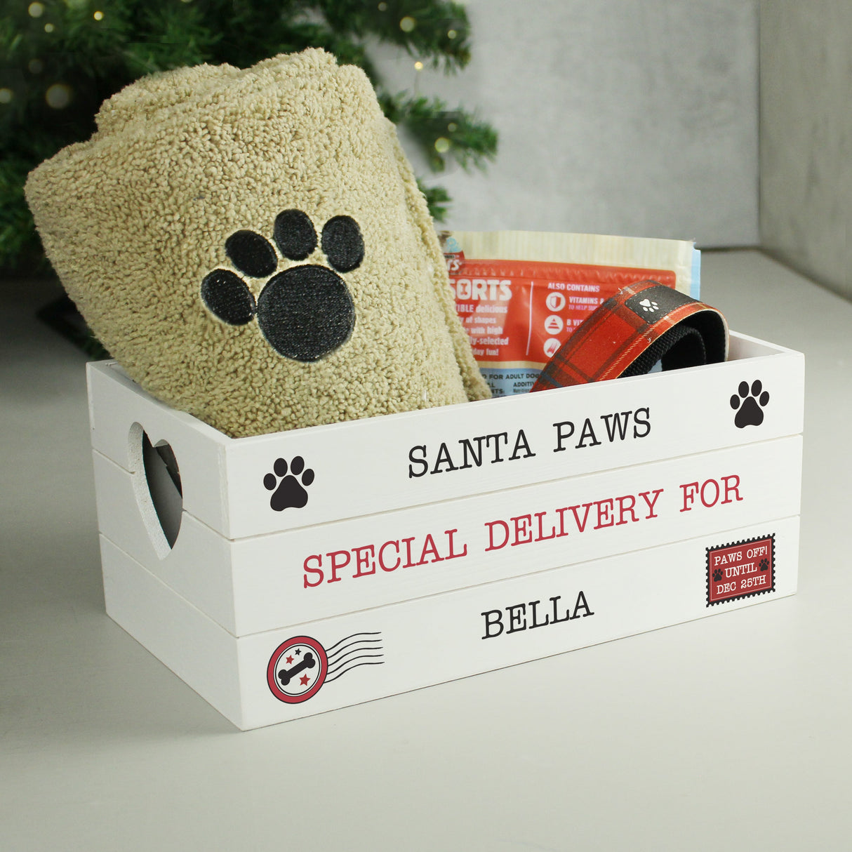 Personalised Santa Paws Wooden Storage Crate: 3 - Storage By Gift Moments