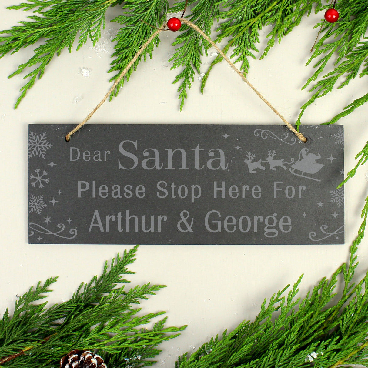 Personalised Santa Stop Here Slate Sign: 1 - Signs & Plaques By Gift Moments