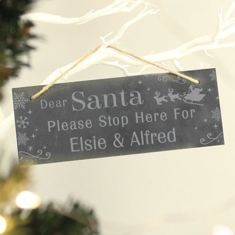 Personalised Santa Stop Here Slate Sign: 2 - Signs & Plaques By Gift Moments