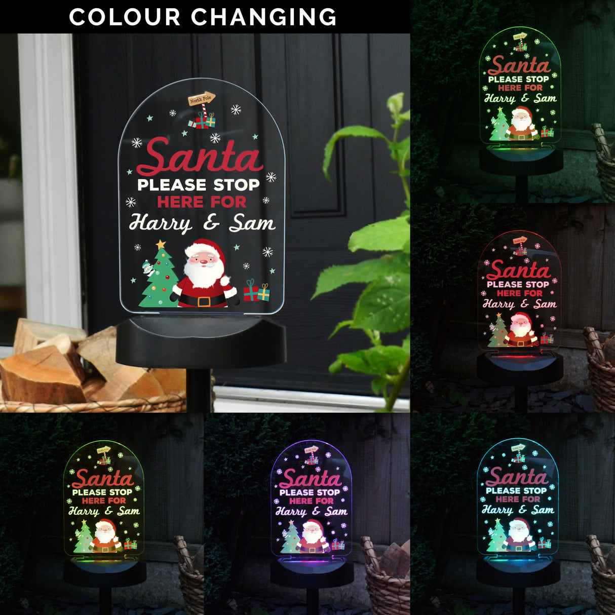 Personalised Solar Santa Stop Here Light: 4 - Solar Lights By Gift Moments