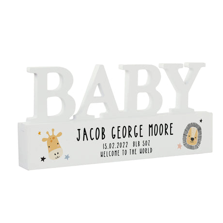 Personalised Scandi Safari Wooden Baby Ornament: 3 - Ornaments By Gift Moments