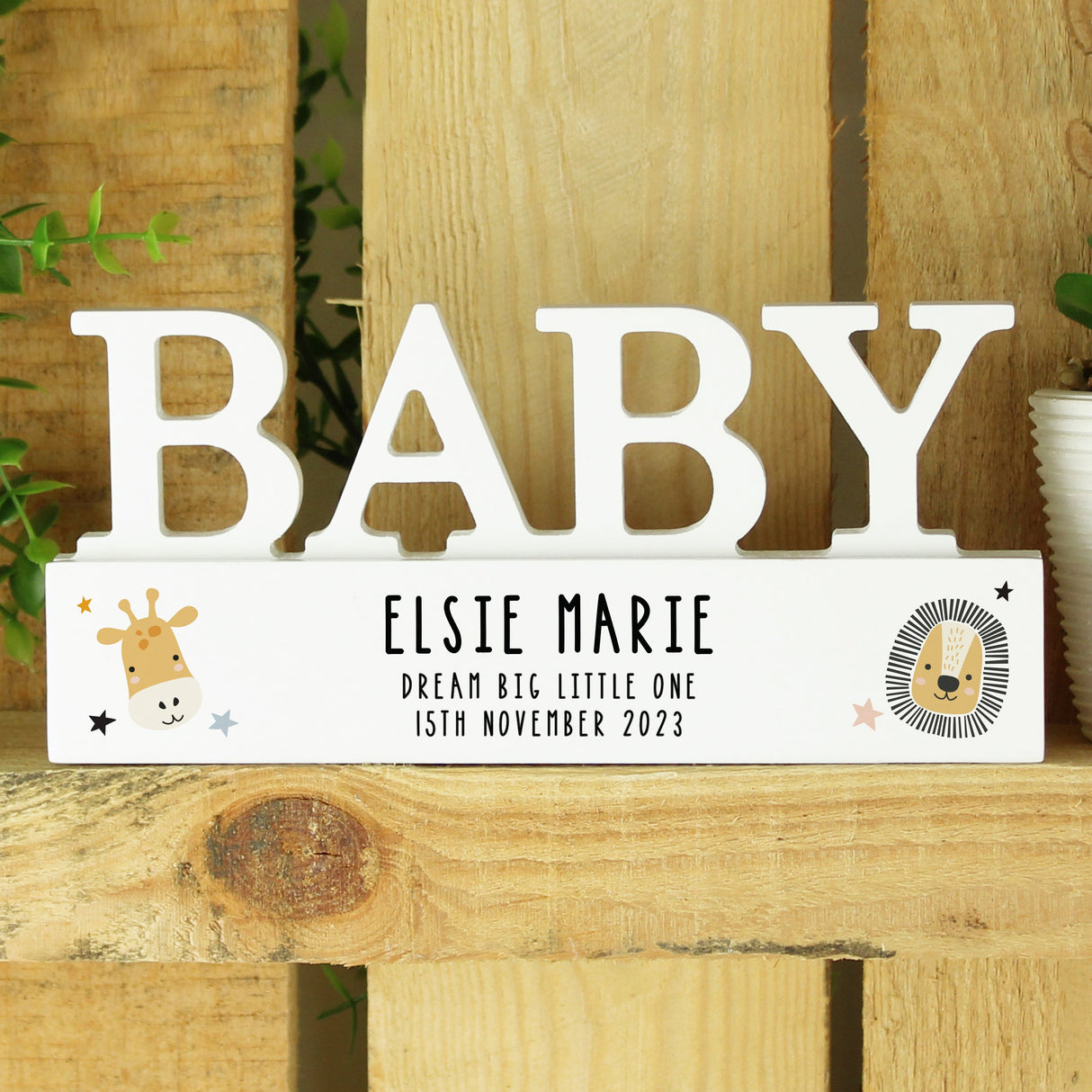 Personalised Scandi Safari Wooden Baby Ornament: 2 - Ornaments By Gift Moments