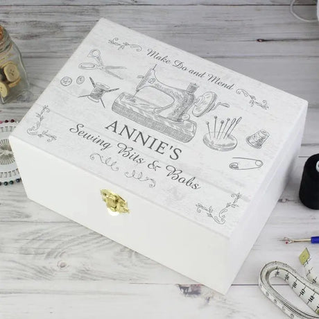 Personalised White Wooden Sewing Keepsake Box: 1 - Keepsake Boxes By Gift Moments