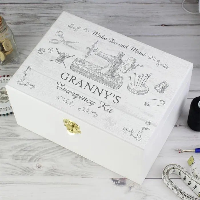 Personalised White Wooden Sewing Keepsake Box: 5 - Keepsake Boxes By Gift Moments