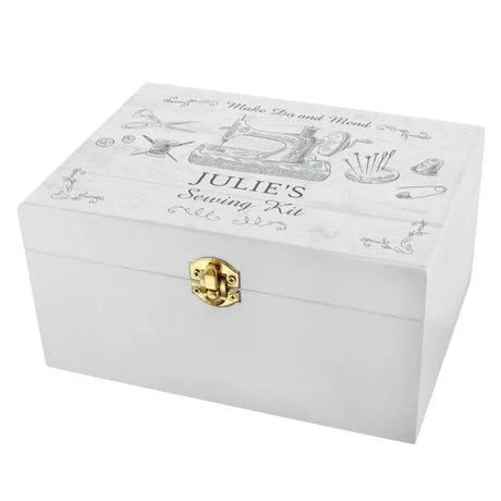 Personalised White Wooden Sewing Keepsake Box: 3 - Keepsake Boxes By Gift Moments