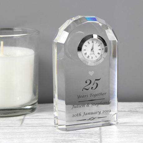 Personalised Silver Anniversary Crystal Clock: 1 - Clocks By Gift Moments