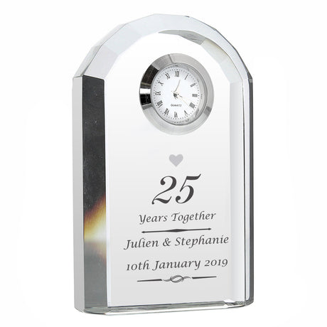 Personalised Silver Anniversary Crystal Clock: 2 - Clocks By Gift Moments