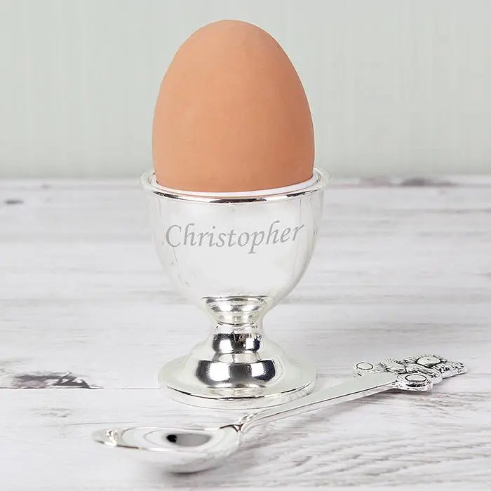 Personalised Silver Egg Cup and Spoon Set: 1 - Egg Cups By Gift Moments