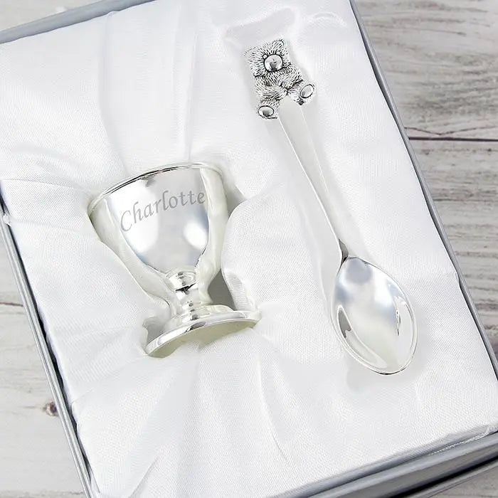 Personalised Silver Egg Cup and Spoon Set: 2 - Egg Cups By Gift Moments