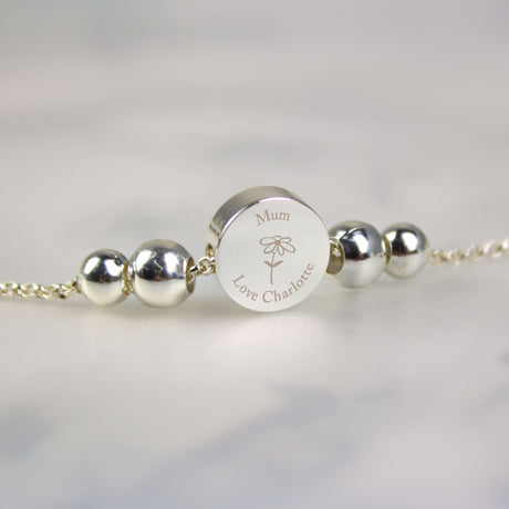 Personalised Silver Flower Disc Bracelet: 3 - Bracelets By Gift Moments