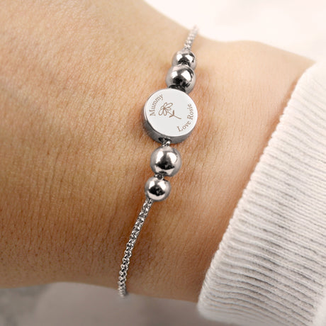 Personalised Silver Flower Disc Bracelet: 4 - Bracelets By Gift Moments