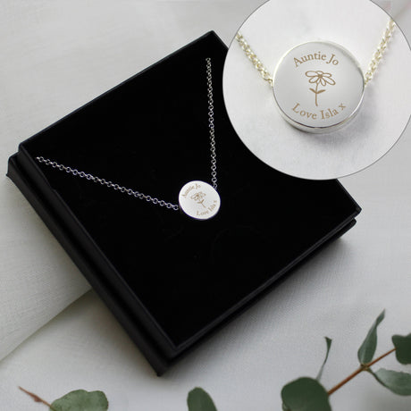 Personalised Silver Flower Disc Necklace: 4 - Necklaces By Gift Moments