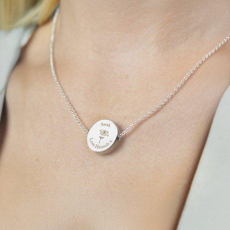 Personalised Silver Flower Disc Necklace: 2 - Necklaces By Gift Moments