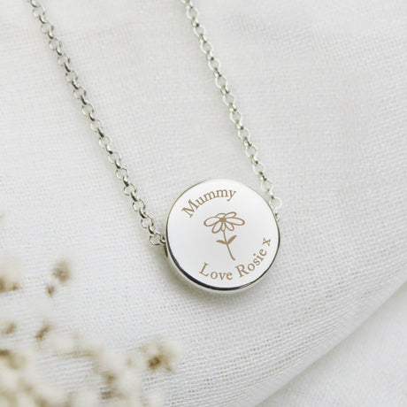 Personalised Silver Flower Disc Necklace: 1 - Necklaces By Gift Moments