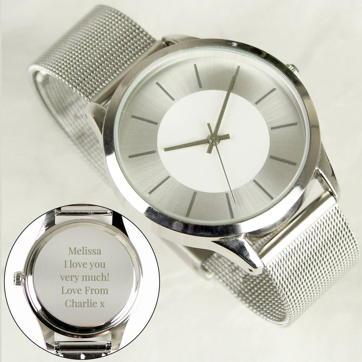 Personalised Silver Mesh Strap Watch: 5 - Watches By Gift Moments