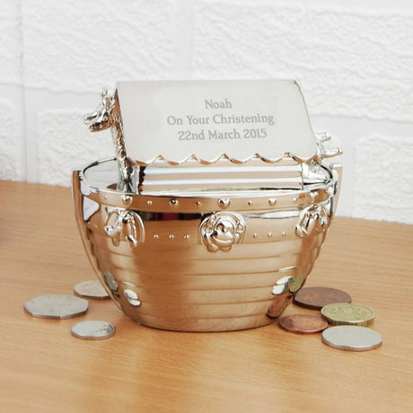 Personalised Silver Noah’s Ark Money Box: 1 - Money Boxes By Gift Moments