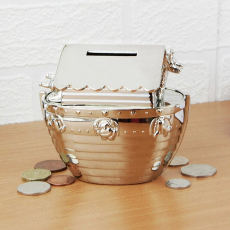 Personalised Silver Noah’s Ark Money Box: 2 - Money Boxes By Gift Moments