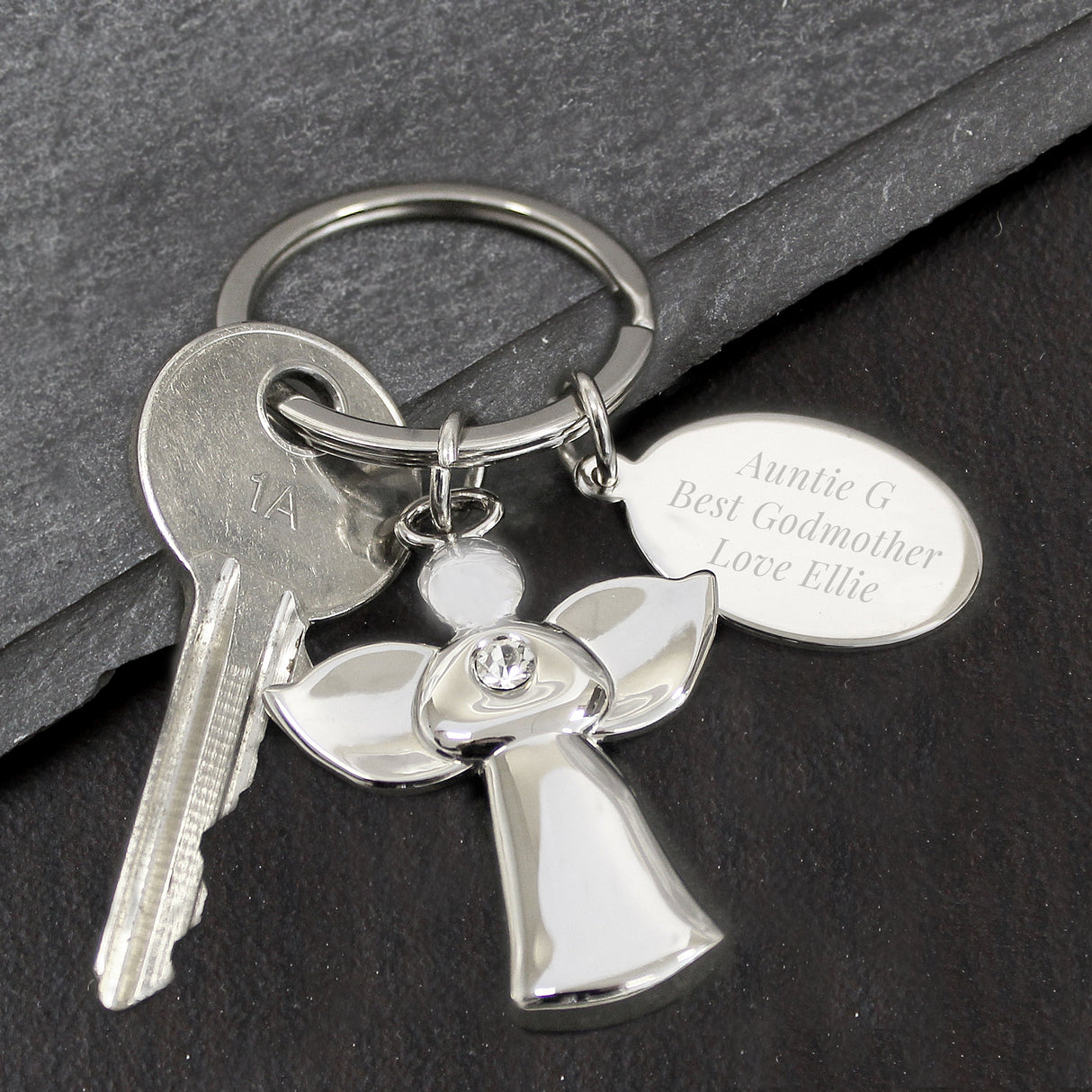 Personalised Silver Plated Angel Keyring: 4 - Keyrings By Gift Moments