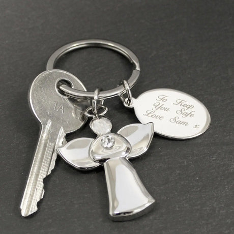 Personalised Silver Plated Angel Keyring: 3 - Keyrings By Gift Moments