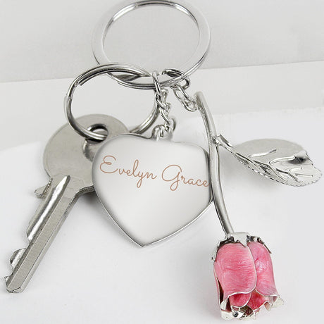 Personalised Silver Plated Name Keyring with Rose: 2 - Keyrings By Gift Moments