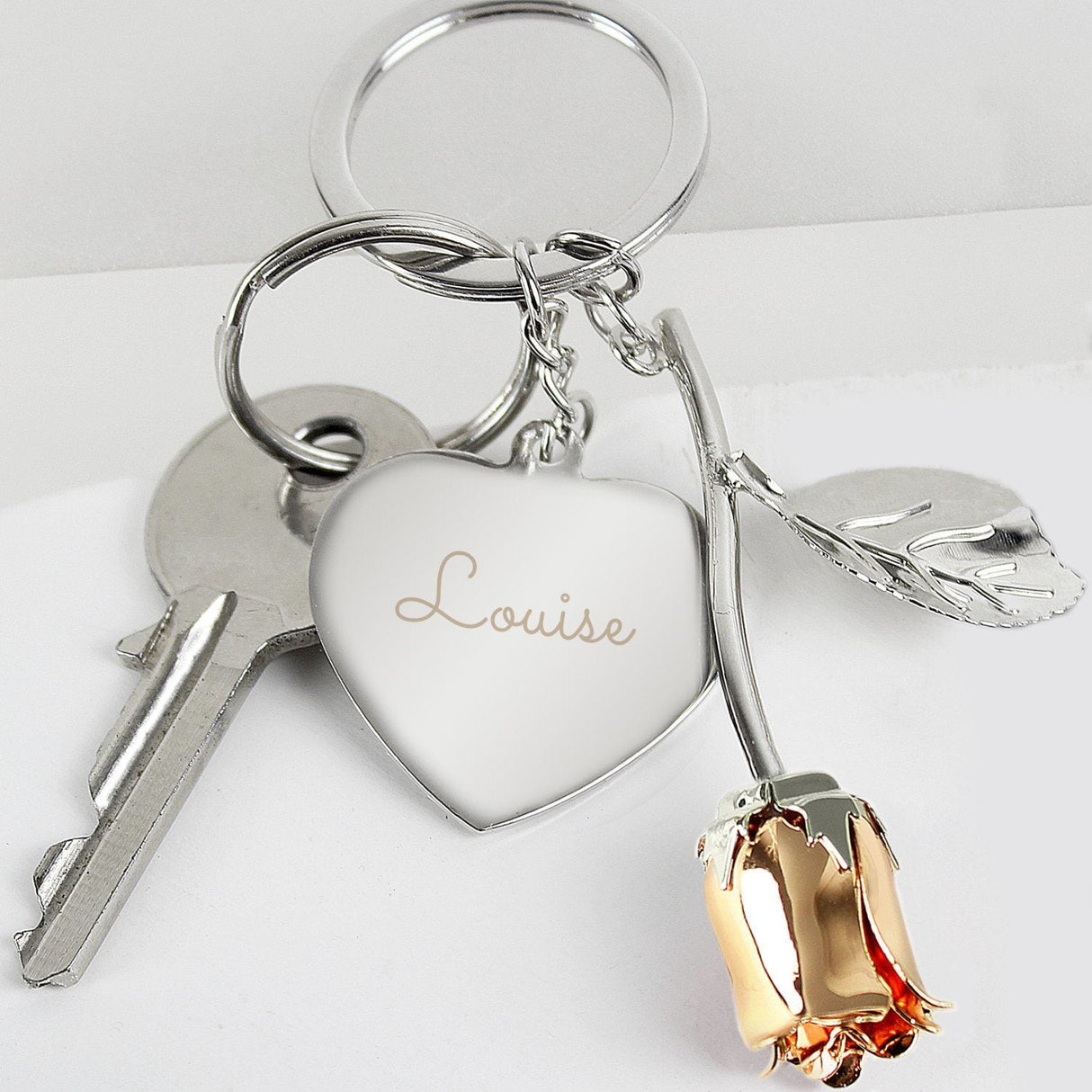 Personalised Silver Plated Rose Gold Keyring: 3 - Keyrings By Gift Moments