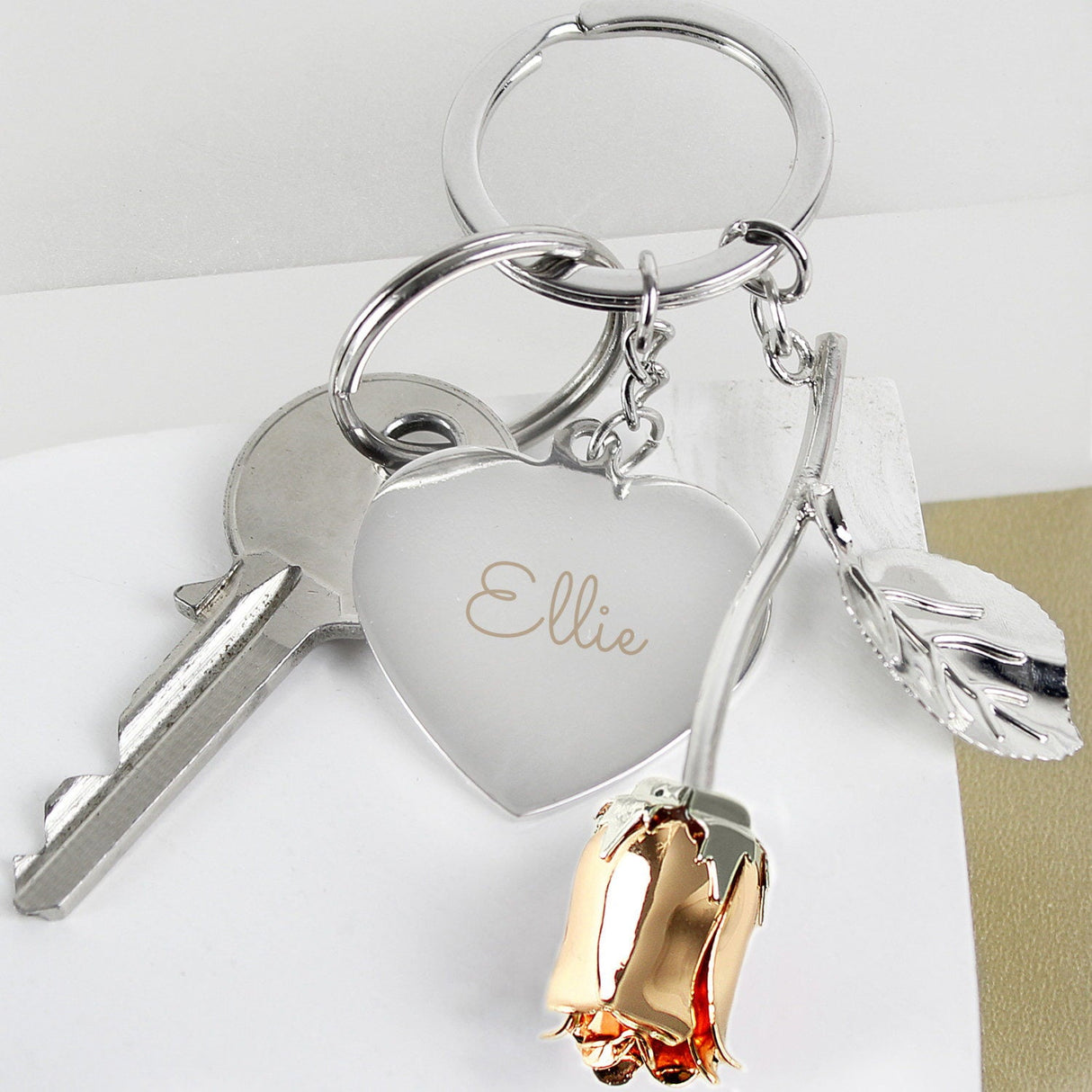 Personalised Silver Plated Rose Gold Keyring: 1 - Keyrings By Gift Moments