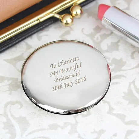 Engraved Silver Round Compact Mirror: 3 - Compact Mirrors By Gift Moments