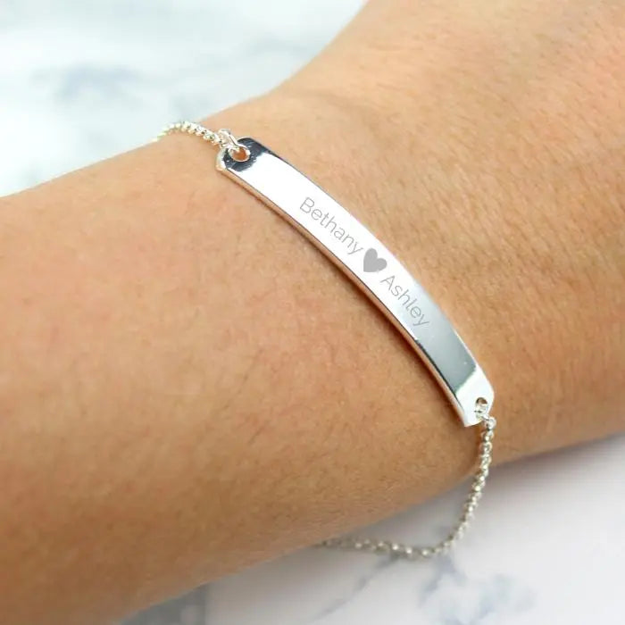 Personalised Heart Bar Bracelet in Silver Tone: 2 - Bracelets By Gift Moments