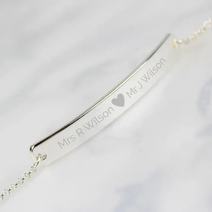 Personalised Heart Bar Bracelet in Silver Tone: 4 - Bracelets By Gift Moments