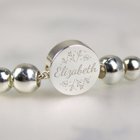 Personalised Silver Wild Flowers Disc Bracelet: 1 - Bracelets By Gift Moments