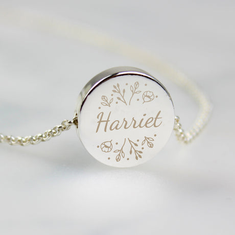 Personalised Silver Wild Flowers Disc Necklace: 2 - Necklaces By Gift Moments