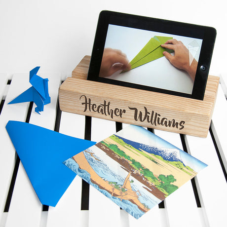 Personalised Welsh Ash Tablet Holder: 1 - Handwriting - Tech Accessories By Gift Moments