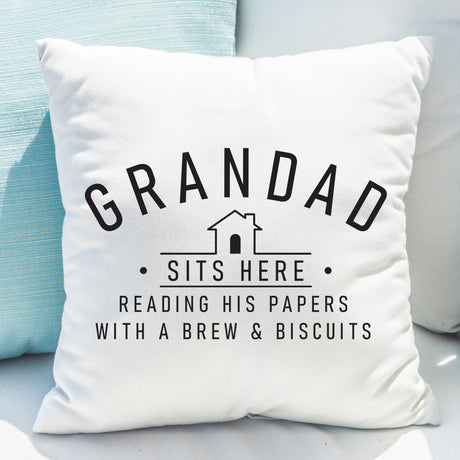 Personalised Linen ’Sits Here’ Cushion: 2 - Cushions By Gift Moments