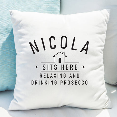 Personalised Linen ’Sits Here’ Cushion: 1 - Cushions By Gift Moments