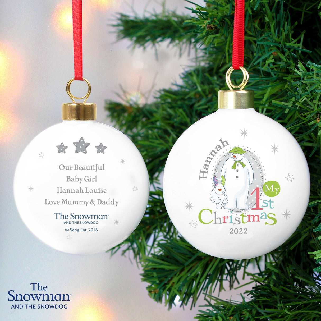 Personalised The Snowman and Snowdog Christmas Bauble: 1 - Christmas Baubles By The Snowman