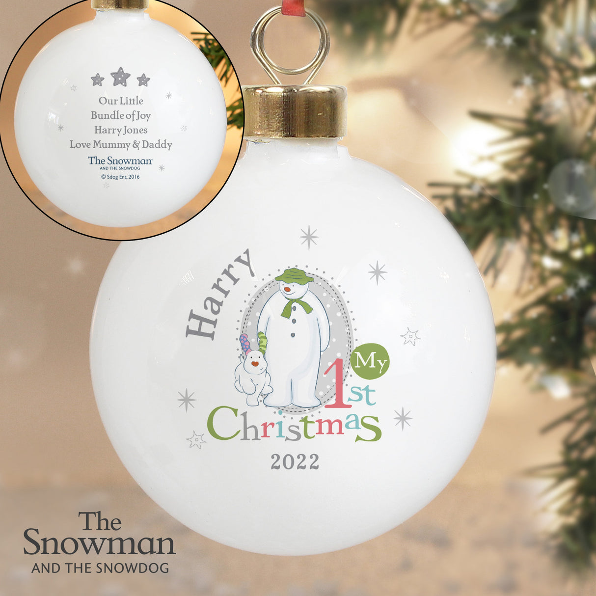 Personalised The Snowman and Snowdog Christmas Bauble: 3 - Christmas Baubles By The Snowman