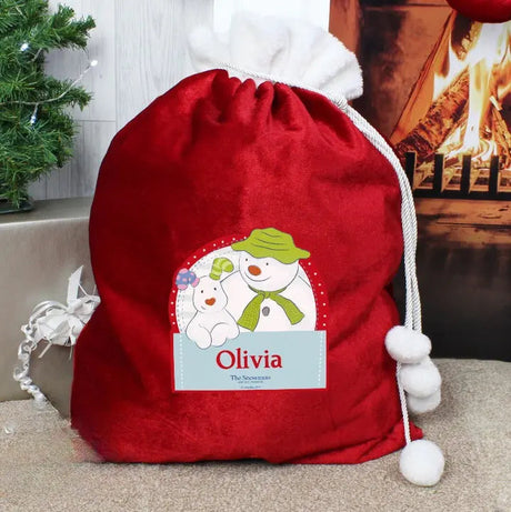 Personalised Snowman and Snowdog Pom Pom Sack: 4 - Christmas Sacks By The Snowman