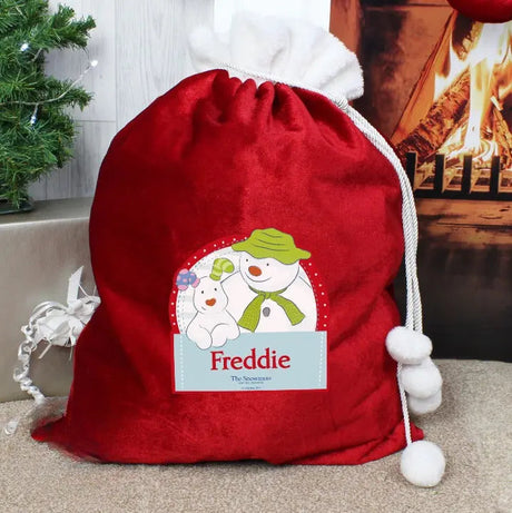 Personalised Snowman and Snowdog Pom Pom Sack: 1 - Christmas Sacks By The Snowman