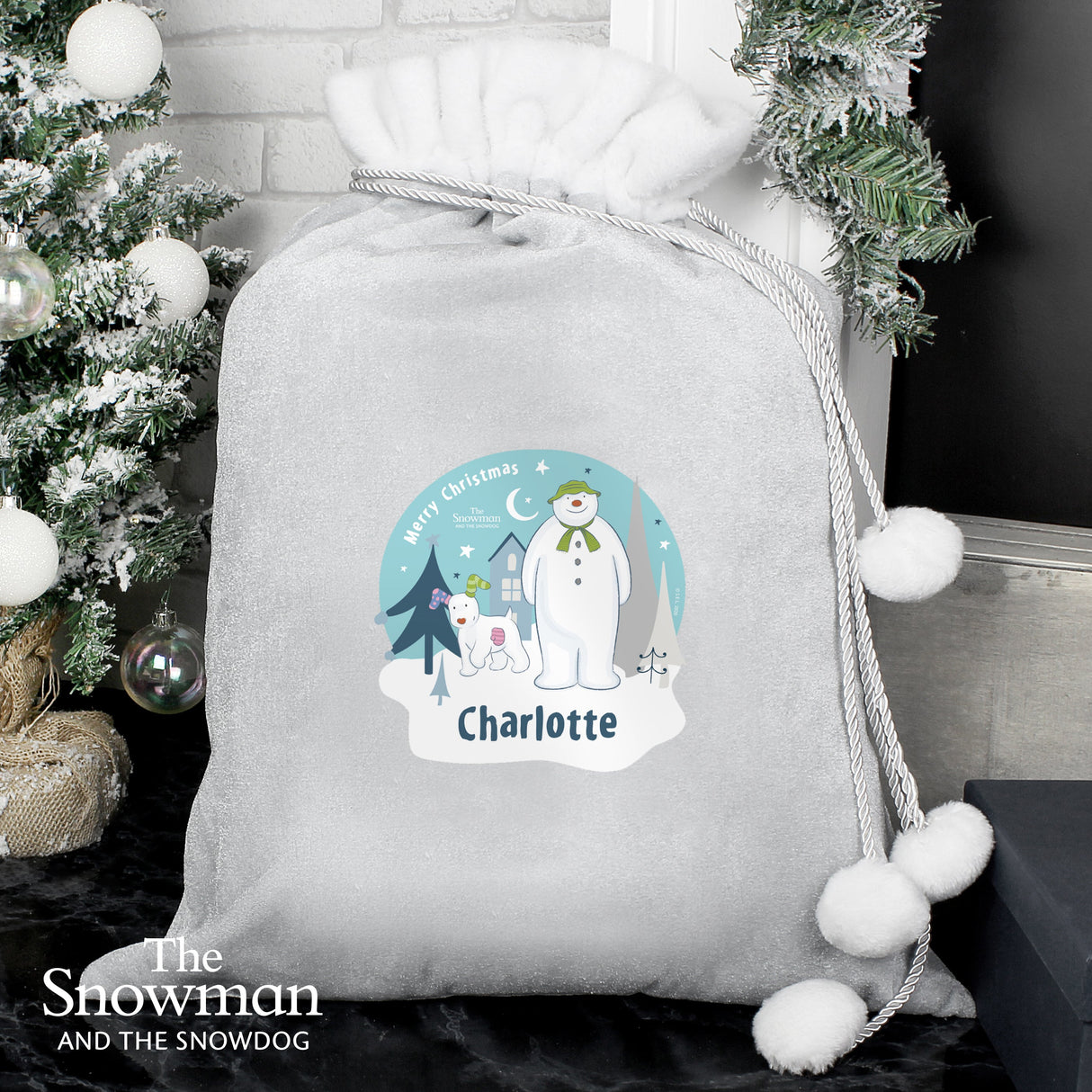 Personalised Snowman and Snowdog Pom Pom Sack: 2 - Christmas Sacks By The Snowman